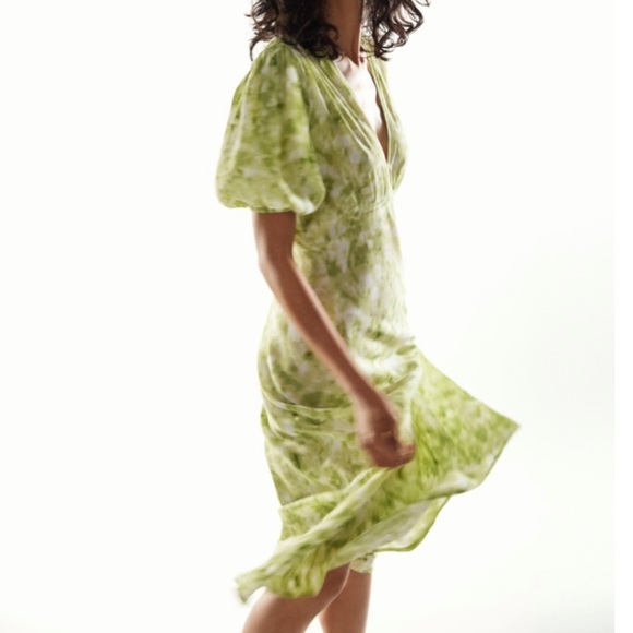 Faithfull The Brand Vittoria Mini Dress Roos Tie Dye Lime Puff Slv Sz 8 - Picture 14 of 17